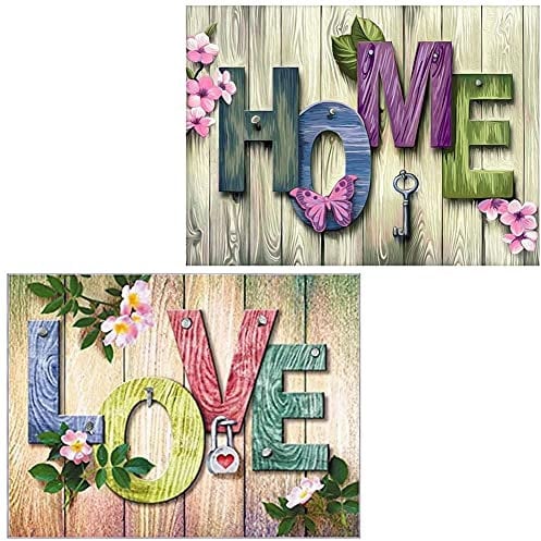 Abillyn Kreuzstich Stickpackungen Vorgedruckt, Holzschild Home and Love 2er-Pack Bilder Stickerei Set (Home & Love 2 Pack)