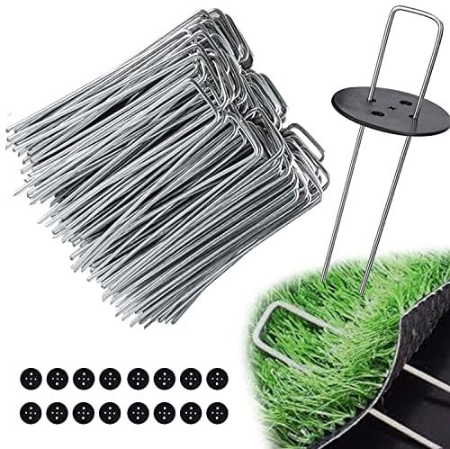 EDIESI, Erdanker, Bodenanker (150x40x3mm), 100 Stücke + 16 Unterlegscheiben inklusive, für Garten, Mulch und Kunstrasen, aus Metall, Verzinkte, Camping, Reise (100 Stück)