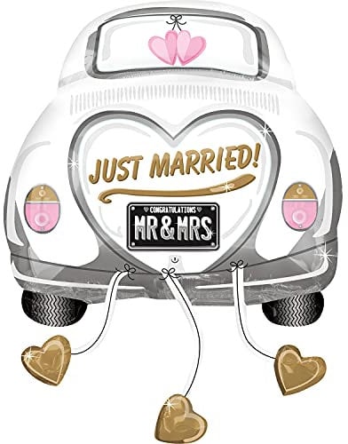 Amscan 4358475 - SuperShape Folienballon Brautauto, Just Married, Geschenk, Dekoration, Hochzeit, Auto, Vermählung, Heliumballon, Luftballon