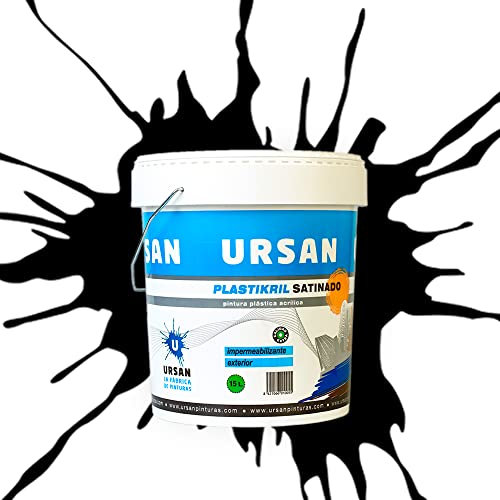 Ursan - Plastikril Satinado | Pintura Exterior Satinada - Pintura Impermeabilizante - Indicada para Fachadas con Alta Resistencia a Agentes Atmosféricos - NEGRA 15L