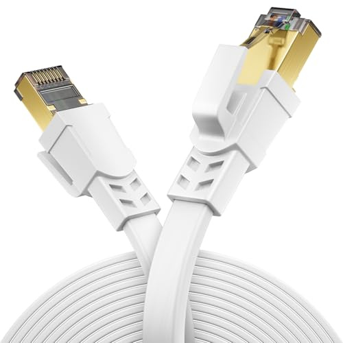 deleyCON 3,0m CAT8.1 Flaches LAN Kabel RJ45 40 Gbit 2000 MHz - Weiß | Netzwerkkabel, Kupferleiter, Patchkabel, Gigabit Ethernet Cable, RJ45 Stecker, LAN DSL, CAT.8 Kabel