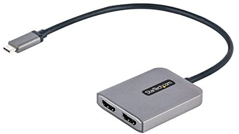 StarTech.com USB-C auf Dual HDMI Adapter, USB Typ-C Multi-Monitor MST Hub, Dual 4K 60Hz HDMI Laptop Display Extender / Splitter, HDR, extra langes integriertes Kabel, nur Windows (MST14CD122HD)