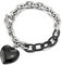 COOLSTEELANDBEYOND Silber Schwarz Rolo Kette Charm-Armband, Gliederarmband Edelstahlarmband mit Puff Herz, Poliert
