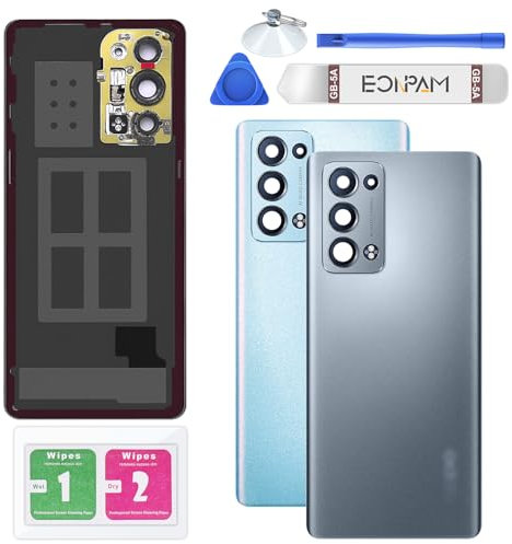 Eonpam Scocca Vetro Posteriore per Oppo Reno6 PRO 5G Coperchio Copribatteria Sostituzione con Vetro Fotocamera + Kit di Riparazione (Grigio)