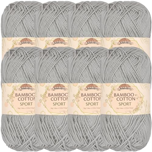 JubileeYarn Bamboo Cotton Sport Yarn - 50g/Skein - Cloudy Grey - 8 Balls