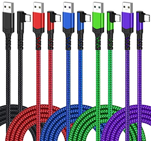 Agtray 5-Pack USB C Cable 10ft USB a to USB c 90 Degree Right Angle Plug Fast Charging Type C Android Charger Long Nylon Braided Cord Compatible for Samsung GalaxyS25 S24 S23 A16 A15, Google Pixel 9 8