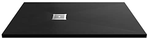 nuie NLT91023 Modern Bathroom Slimline Rectangular Shower Tray - Grill Not Included, 800mm x 1200mm, Slate Black