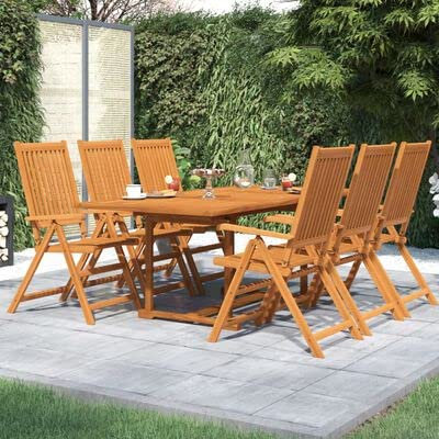 Tidyard 7-TLG. Garten Essgruppe Holz, Sitzgruppe Garten 6 Personen, Massivholz Esstisch und 5- Fach Verstellbar Hochlehner Stühle Klappbar, Terassenmöbel Gartenmöbel Set Massivholz Akazie