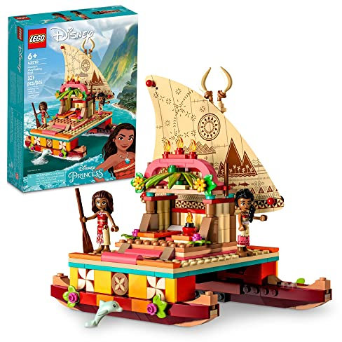 LEGO Disney Prinzessin Moana's Wayfinding Boat 43210, Moana und Sina Minipuppen plus Delphin Figur, kreatives Bauspielzeug für Mädchen und Jungen ab 6 Jahren