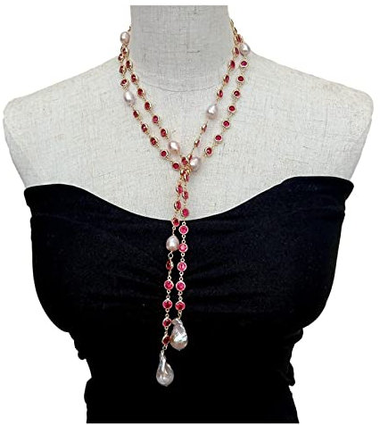 LAnGSHAW Collar Largo de Cadena Larga de Color Fucsia con Perla Keshi púrpura cultivada de 49