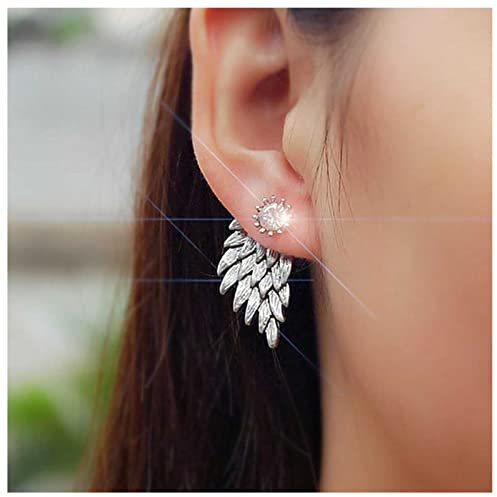 Cimenexe Vintage Angel Wing Ear Jacket Ohrringe Silber Kristall Ohrstecker Strass Flügel Ohrringe Two Ways Front Back Ohrstecker Schmuck für Frauen und Mädchen Geschenke