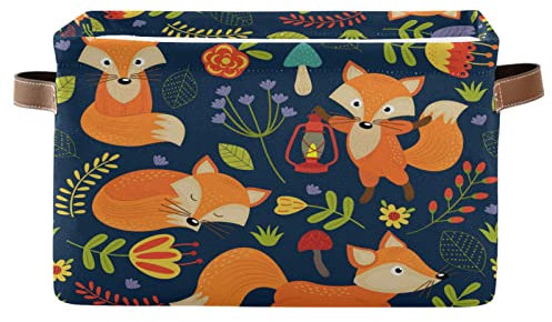 Rechteckiger Aufbewahrungskorb, Tier, Fuchs, Blume, Cartoon, faltbare Aufbewahrungsbox, Würfel für Schrank, Regale mit Griffen, Wäschekorb, Spielzeug, Kleidung, Organizer für Kinder, Kinderzimmer,