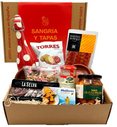 MAS PRODUCTOS ESP - Sangría Y Tapas Spanische Präsentkorb – Feinkost Geschenkset Spanien – Geschenke für Männer & Frauen – Präsentkorb gefüllt – Spanische Spezialitäten