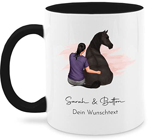 Tasse Tassen 325ml - Pferde - Frau mit Pferd I Wunschtext I Wunschname Text I Geschenk Reiter - 325 ml - Schwarz - geschenke für pferdefrauen reitersachen pferden pferd- glühweintassen frauen