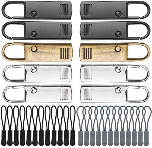 Reißverschluss Anhänger zur Reparatur, 32 Pack, 10 x Metall RV Zipper, 24 x Nylon Zieherlaschen, Ersatz Zipper Reissverschluss, Verschluss Schieber für Jacke, Rucksack, Hose, Zelt, RV Slider Laschen