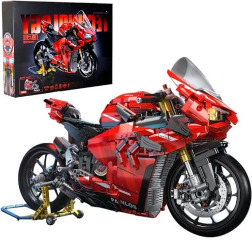 Auforua Technik Motorrad V4S, 1:5 Groß Motorrad Modellbausatz mit LED-Beleuchtung, 2129 Teile MOC Klemmbausteine Motorrad, Technik Motorrad Bausteine Bausatz