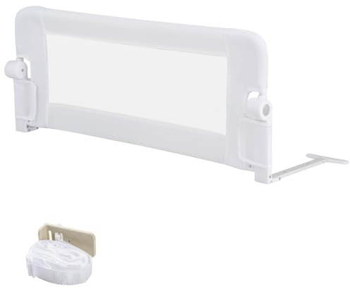 RELAX4LIFE Barrera Seguridad Niños Cama Plegable 105/120/150cm, Barandilla Cama Niño Abatible de Metal y Tela Oxford con Malla Transpirable para Camas Individuales y Dobles (Blanco, 105x40x42cm)