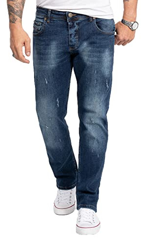 Rock Creek Herren Jeans Regular Fit Stretch Jeans Männerhose Herrenjeans Denim Hosen Herrenhose Straight Cut Stonewashed RC-2281 Blau W33 L30