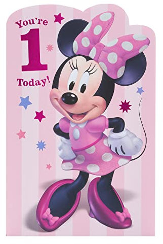 UK Greetings Tarjeta de primer cumpleaños de Disney para ella/niña, regalos de feliz cumpleaños, para ella, niñas, mujeres, diseño rosa con Minnie Mouse, con sobre, 155 x 235 mm