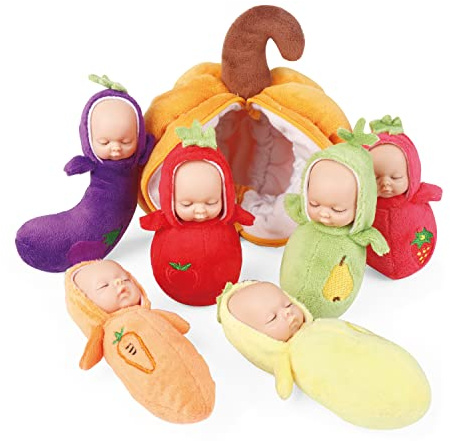Enjoyin 4 inch Mini Baby Doll Playset Includes 6 Soft Baby Dolls and a Storage Bag Realistic Looking Small Baby Dolls Set for Toddlers | Realistic mini fruit plush toys, ideal party favors and birthday gifts for kids.