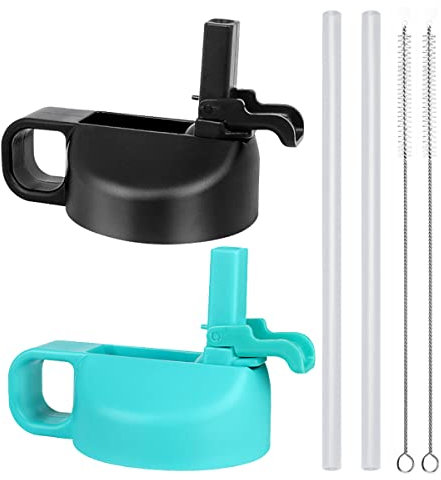 Strohhalmdeckel für 12 32 40 1,8 l breite Öffnung Wasserflasche, Deckel kompatibel mit Hydro Flask Sport Wasserflasche Strohhalm Deckel Top Strohhalm Kappe Staubschutz Design (schwarz/mint)
