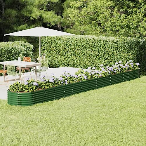 puraday Jardinière de Jardin Acier Enduit de Poudre 620x80x36 cm Vert Lit Surélevé de Cour Thermolaqué Contre Rouille Terrasse Pot à Fleurs de Forme Ovale Grand Espace Facile à Assembler