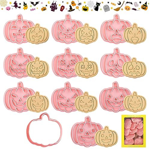 TOPJOWGA Formine per biscotti per Halloween, 10 Pezzi 3D Tagliabiscotti in Plastica, Stampi per Biscotti per Bambini, Tagliabiscotti Halloween Formine Biscotti per Decorare Torta, Biscotto, Dolci