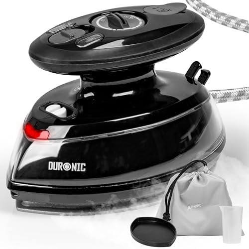 Duronic SI3 BK Mini Ferro da Stiro, Ferro da viaggio a vapore 400W, Serbatoio 35ml, Steamer portatile con base d’appoggio e borsello da viaggio, Per lavori di cucito, quilting, Nero