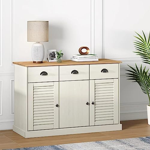 Hommdiy Sideboard mit Schubladen VIGO Kommode Highboard mit 3 Schubladen und 3 Türen Mexiko Stil 113x40x75 cm Massivholz Kiefer