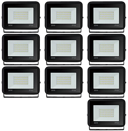 Sonnewelt Projecteur LED Extérieur 30W 10pcs 2550lm Blanc Chaud 3000K Spot LED Extérieur économiseur dénergie IP66 Imperméable lumière de Sécurité pour Jardin Patio Cour Garage