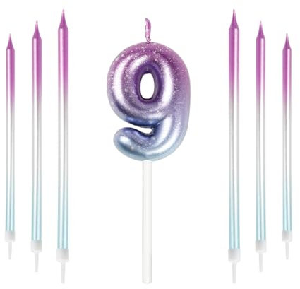 Mciskin Bunte Zahlenkerzen, Kerze für Kuchen, Geburtstagskerzen, Hochzeitsdekorationen, Partykerzen, Geburtstagskerzen für 9 Jahre, Jungen, Mädchen, Tortenaufsatz, Geburtstagskerzen Nummer 9