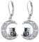 Katze Ohrringe, Damen Ohrringe 925 Sterling Silber Leverback Drop Schwarz Katze Ohrringe Dangle Katzen Schmuck Weihnachten Geburtstag Geschenke für Frauen Mädche