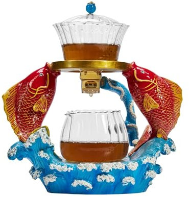 Zurucily, Glas-Teekannen-Set mit Infuser, Halbautomatisches Teeset, „Magic Teapot“, (Koi-Fisch)
