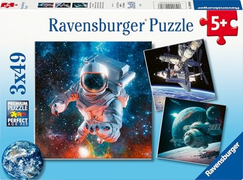 Ravensburger Astronaught In Outer Space Jigsaw Puzzles for Kids Age 5 Years Up - 3x 49 Pieces