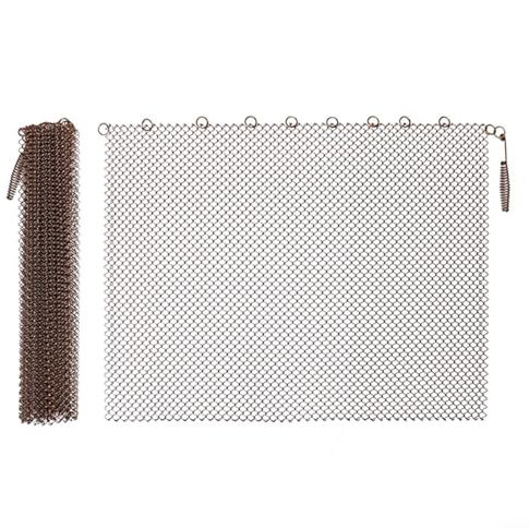 Kamin-Netzvorhang, zum Aufhängen, Funkenschutz, Funkenschutz, Metallschnörkel-Design, Funkenschutzkette mit 2 Ziehen, für Holzfeuer zu Hause (61 x 45,7 cm), 2 Stück