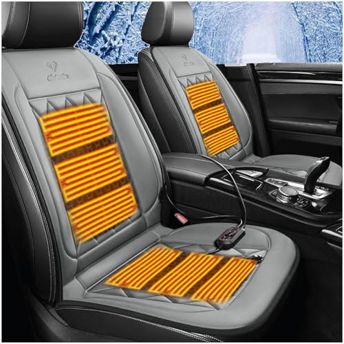 BesBet 12V Copri Sedile Auto Riscaldato, Antiscivolo E Resistente all'Usura, Temperatura Regolabile, 30°C-65°C Sedile Auto Riscaldato, Tieniti al Caldo per I Giorni Freddi,Gray