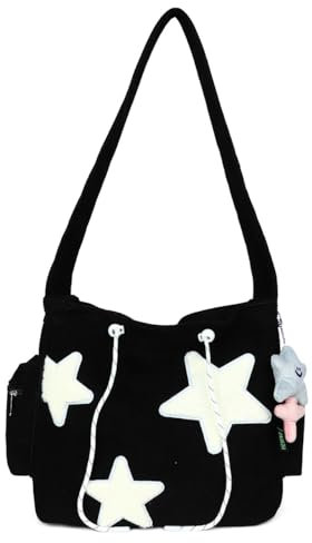 Inshere Niedliche Stern-Crossbody-Tasche, ästhetische Y2K Kawaii Messenger-Tasche, Nylon-Stern-Schultertasche Tote-Tasche für Frauen, Männer und Teenager-Mädchen in Schwarz