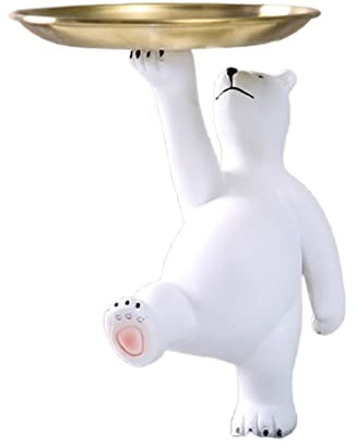 YIGZYCN Jolie statue d'ours blanc avec plateau à clés, fruits, collations, assiette à bonbons, plateau à bijoux esthétique