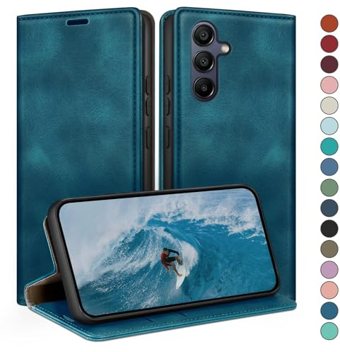 HUOUH für Samsung Galaxy A55 Hülle mit RFID Schutzhülle aus Lederhülle Handyhülle,360 Grad Schutz Case,Kartenfach Leder ständer Handy hülle für Samsung A55 Klapphülle Wallet Cover Türkis