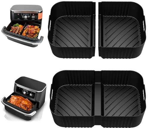 HOMELYLIFE Air Fryer Silicone Liners for Ninja DZ071 7-QT DualZone Megazone Air Fryer, 2 Pcs Liners for Dual 3.5QT Baskets and 1 Pcs Liner for 7-QT Megazone Basket, 3 Pcs Air Fryer Accessories
