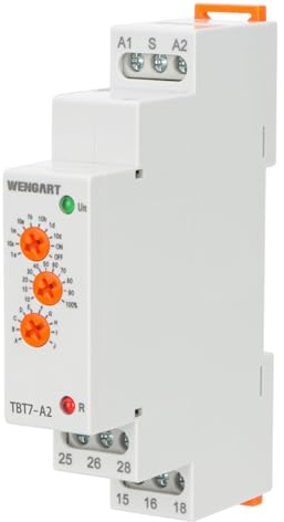 Wengart Relé de Tiempo de Retardo Multivoltaje TBT7-A2 (12-240V AC/DC),Temporizador de 10 Funciones con 2SPDT (2 Contactos Conmutados),Carril DIN 35mm,para Control de Bombas,Extractores y Automatismos