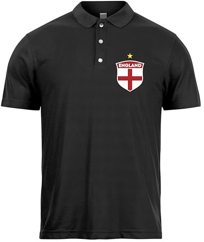 lepni.me Mens England Football Polo Shirt with Your Name and Number | English Flag Badge Personalised Jersey Custom Top | World Cup 2022 Championship (L Black Without Print)