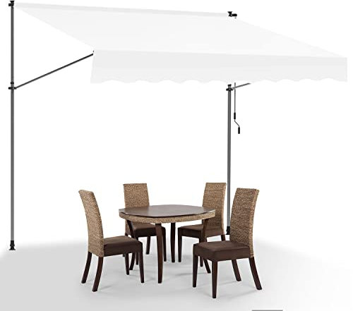 Eulenke Klemmmarkise Balkonmarkise 200 cm breit, Markise ohne Bohren mit Handkurbel, UV-beständig, Sonnenschutz und Wasserdicht, Weiß