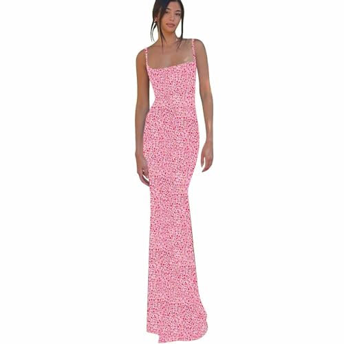 Générique Robe Longue Moulante à Bretelles Florales pour Femmes Robe De Cocktail Rose Poudré (Pink, S)