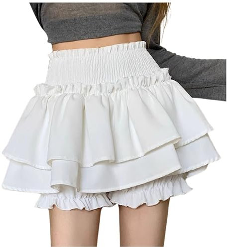 Sexy Rock Damen Kurz Party Rock Mit Rüschen Minirock Mit Hose Drunter Rüschen Shorts Weißer elastischer Rock im Ballettstil für Damen