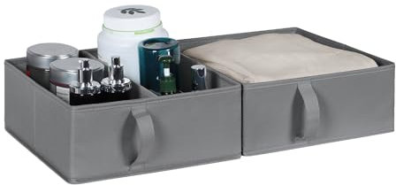 Univivi Aufbewahrungsbox Stoff, Faltbar 2-Teilig Verstärkt mit Karton Schrank Organizer Ohne Deckel Aufbewahrungsboxen Kleiderschrank für Garderobe Unterwäsche Usw, 30x30x13cm