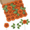 DuHouse 25 rose artificiali con gambi di fiori in schiuma al tatto vero e proprio per bouquet di nozze, baby shower, centrotavola per decorazioni floreali per feste(arancione bruciato)