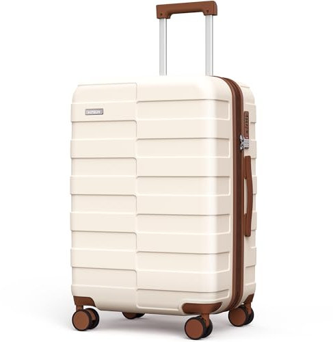 Vipbox Valigie Rigide Media 65cm (3 ANNI DI SERVIZIO VIP) Espandibile Policarbonato Ultra Leggera Trolley da Viaggio Durevole Valigia con Chiusura TSA e 4 Ruote, Bianco Elegante