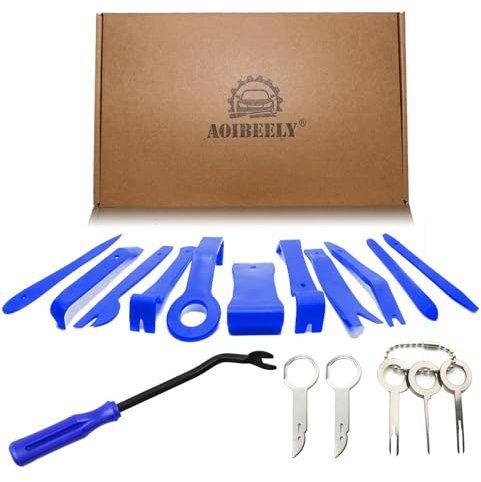 Herramientas Coche kit Desmontaje Coche: 17 Piezas Palancas de Plastico para Coche Herramienta de Desmontaje de Plástico Cuñas Automotriz para la Eliminación de la Puerta del Coche Trim y Paneles