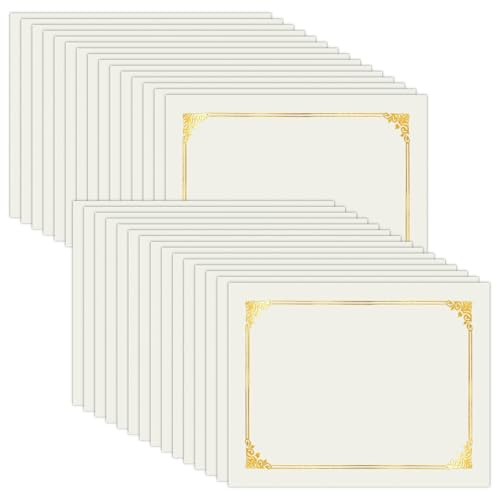 HAUTOCO 30 Packs Certificate Holders, Cream Color Diploma Folders Certificate Covers with Gold Foil Border for Letter Size 8.5x11 Cardstock, Award, Document, Graduation